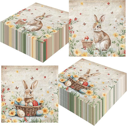 40Pcs Easter Paper Napkins, Easter Party Decoration Retro Easter Bunny Party by HAKOTI