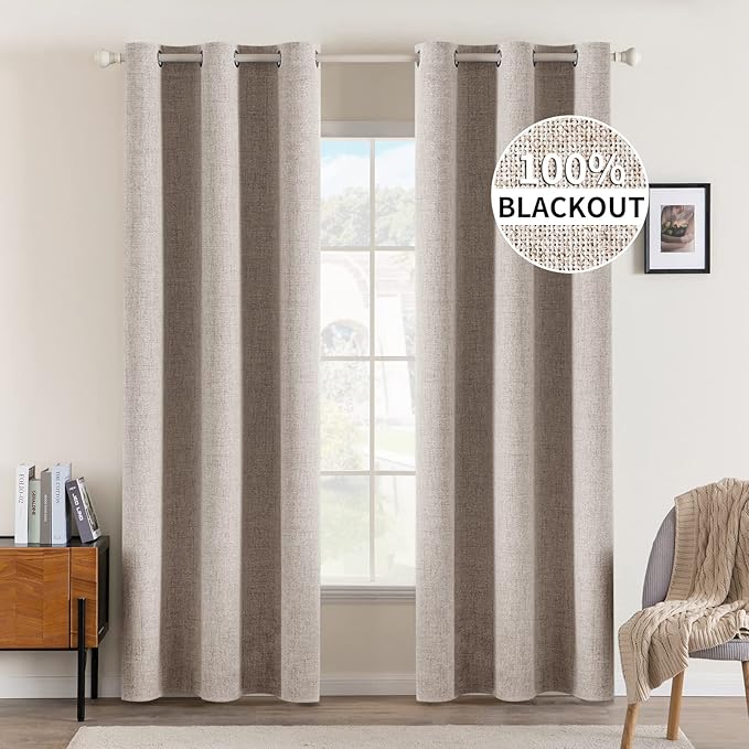 MIULEE Linen Blackout Curtains and Drapes 100% Room Darkening Thermal Insulated by MIULEE