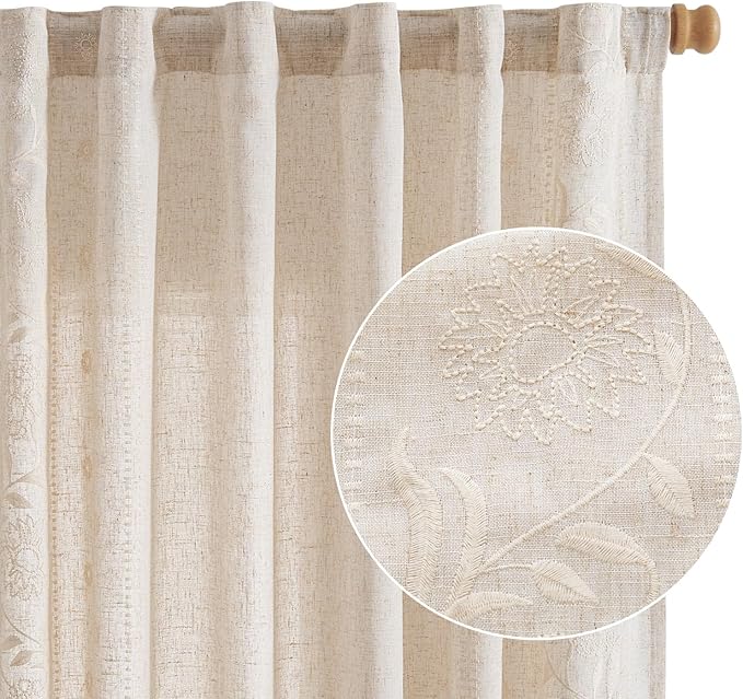 jinchan Winslow Linen Curtains for Bedroom 90 Inches Length Embroidered - Image 8