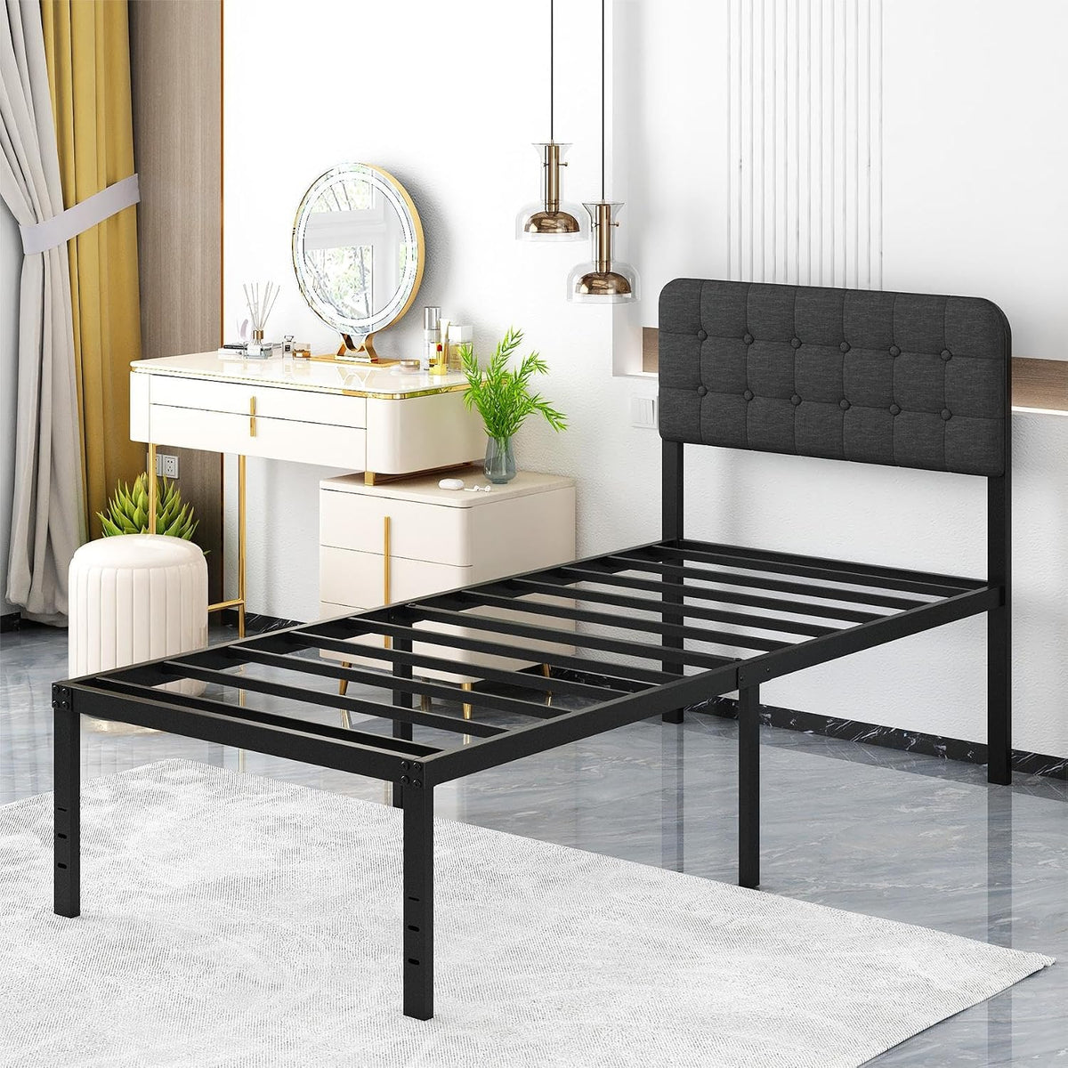likelalaso 18 inch twin xl metal bed frame, front angle view