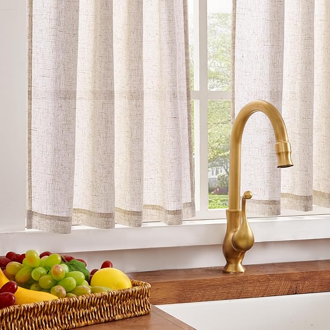 jinchan Linen Pinch Pleated Kitchen Curtains 30 Inch 2 Panels, Natural Linen - Image 4