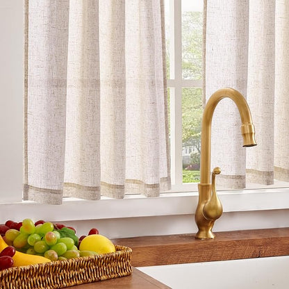 jinchan Linen Pinch Pleated Kitchen Curtains 30 Inch 2 Panels, Natural Linen - Image 4