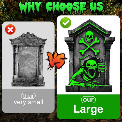 25.2in Halloween Tombstones Outdoor Decor Glow in The Dark - 5PCS Large Tombstones for Graves Halloween Gravestones Decorations Yard Signs
