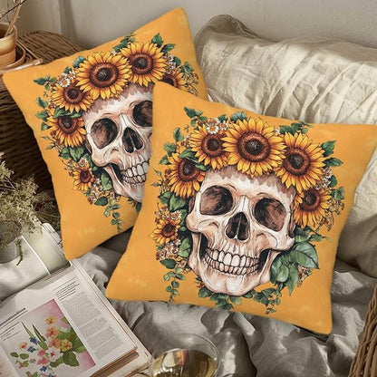 Sugar Skull Throw Pillow Covers 18x18 Set of 2 | Decorative Cushion Cases - Image 3