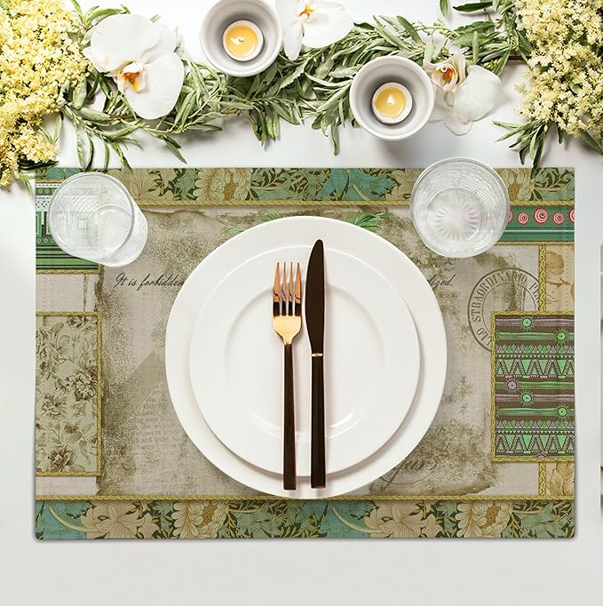 Tropical Palm Tree Placemats Set of 4 Summer Vintage Green Leaf Kitchen Table - Image 3
