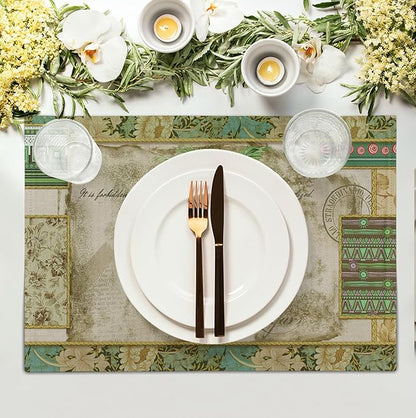 Tropical Palm Tree Placemats Set of 4 Summer Vintage Green Leaf Kitchen Table - Image 3
