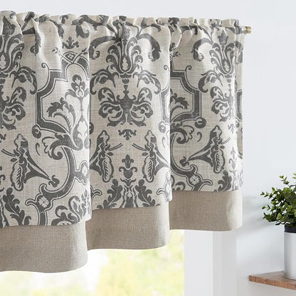 jinchan Linen Valance Curtain for Kitchen Vintage Damask Floral Blackout by JINCHAN