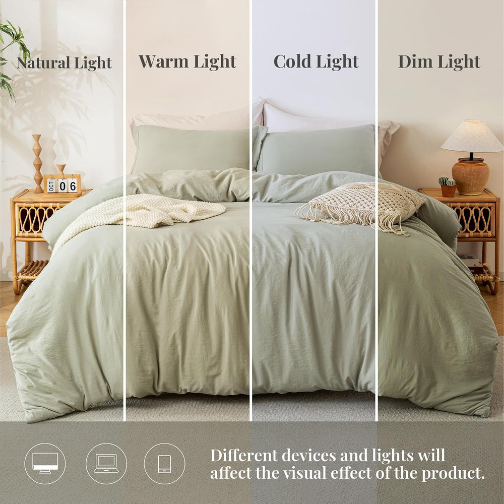 MILDLY Duvet Cover Queen Ultra Soft Comforter Cover Set 3pcs, Mist Sage