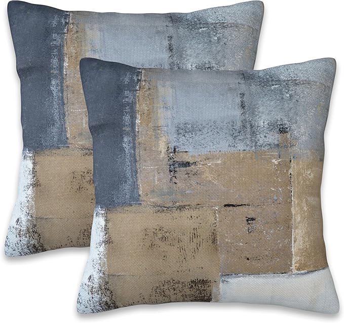 Throw Pillow Covers Grey and Brown Abstract Art Pillow Covers 16x16 Inch Set of by Naqiuli