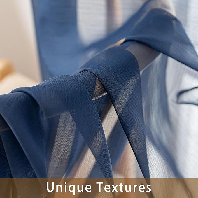 Navy Blue Sheer Curtains 72 Inches Long, Privacy Semi Sheer Curtains - Image 4