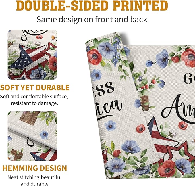 4th of July Placemats Set of 4 Patriotic Floral Cross Stars Independence - Image 5