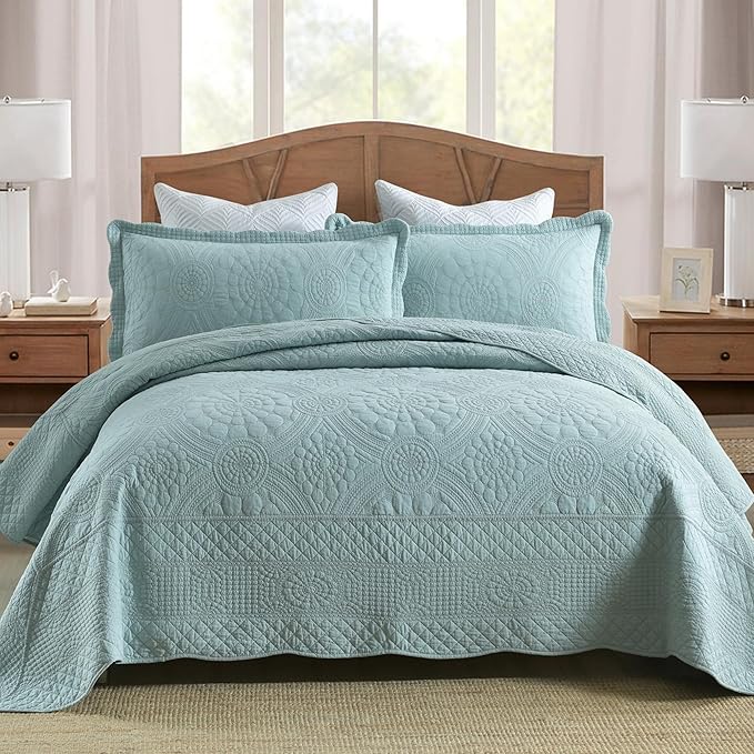 MarCielo 3-Piece 100% Cotton Oversized Bedspread Lightweight Quilt Coverlet by MarCielo