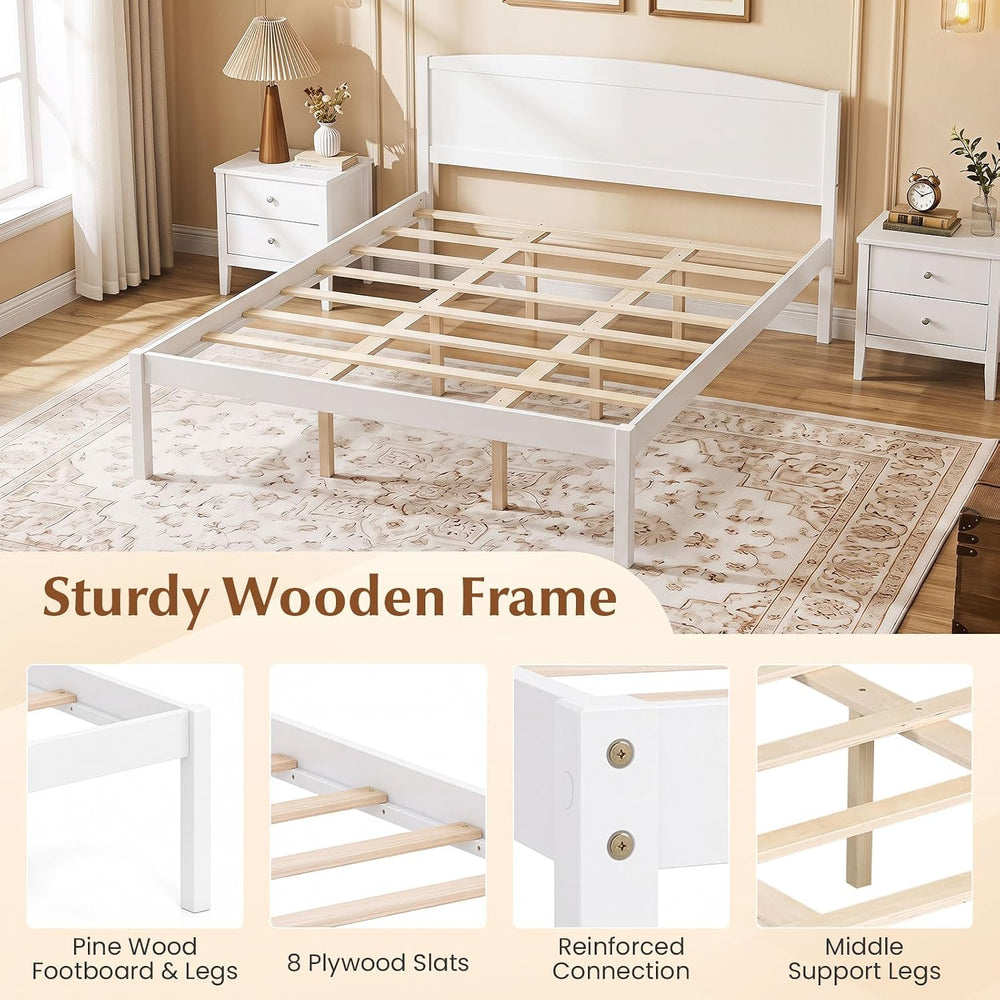 GIANTEX Queen Size Wooden Bed Frame with Curved Headboard