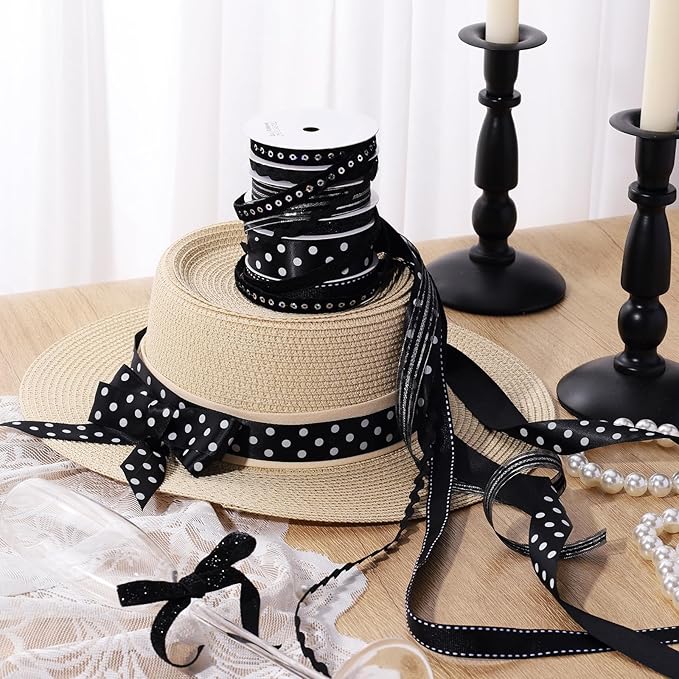 LaRibbons Black Ribbons for Crafts 6 Rolls Assorted Black Ribbons - Image 4
