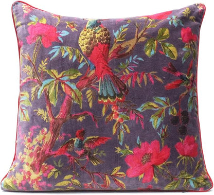 Eyes of India Velvet Floral Flower Bird Throw Pillow Sofa Cushion Cover Case by EyesofIndia