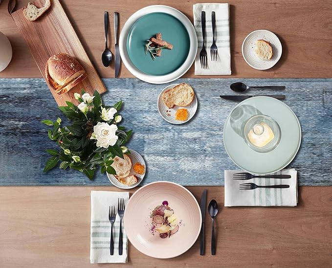 Emvency Farmhouse Style Table Runner, Abstract Art Painting Denim Blue Dining - Image 5