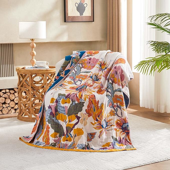 Boho Throw Blanket, 100% Cotton Ultra Soft Luxury Throw Rustic Quilt, All - Image 2