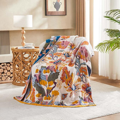 Boho Throw Blanket, 100% Cotton Ultra Soft Luxury Throw Rustic Quilt, All - Image 2
