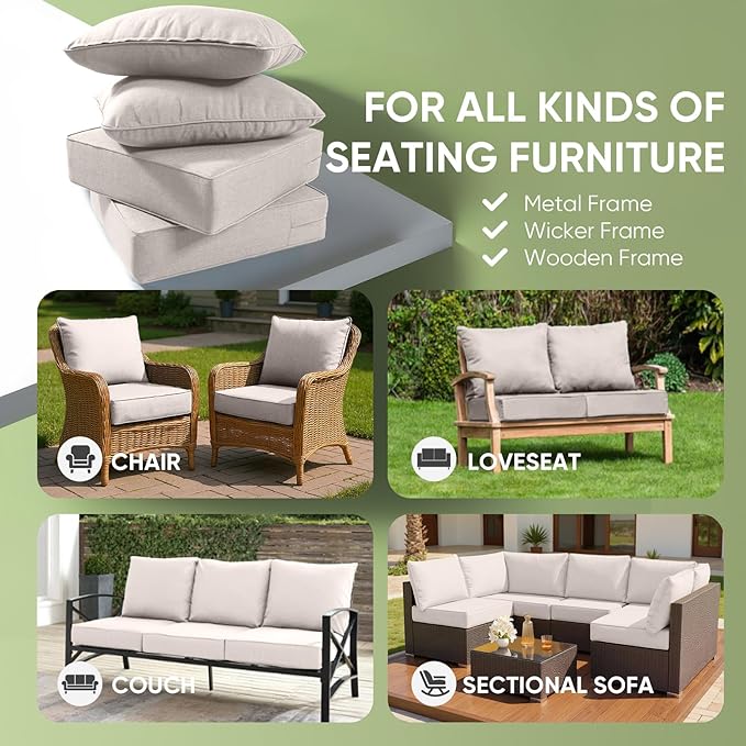 Outdoor Chair Cushions Set of 3, Waterproof 24x24 Patio Chair Cushion, Couch - Image 3