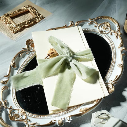 Sage Green Velvet Ribbon 1.5 inch Green Frayed Velvet Ribbon Dusty Green Raw - Image 3