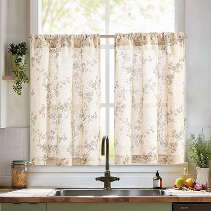 jinchan Floral Kitchen Curtains 36 Inch Linen Tier Curtains Farmhouse Cafe Half by JINCHAN