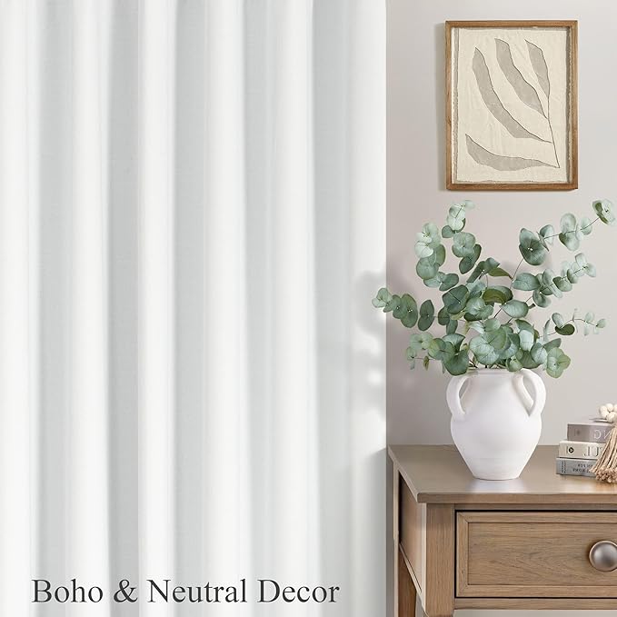 Blackout Curtains 68 Inches Long 2 Panel Thermal UV Heat Blocking White Linen - Image 7