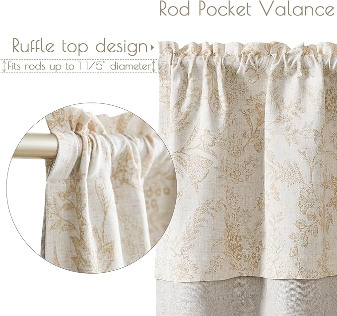 jinchan Linen Valance Curtain Farmhouse Floral Printed Small Window Curtain - Image 6