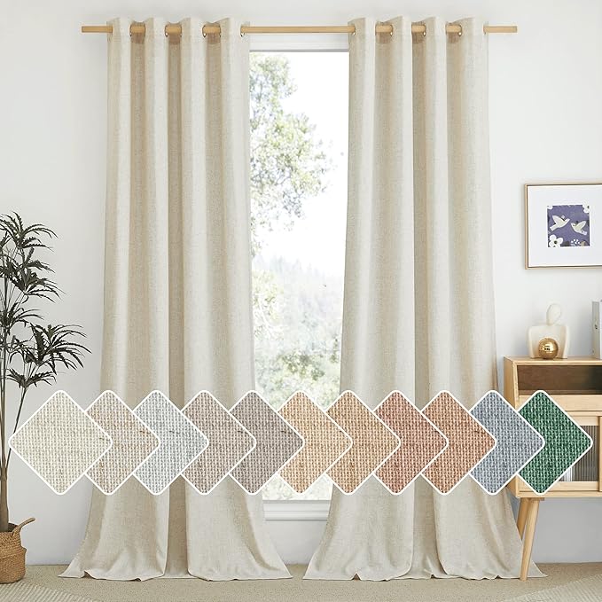 NICETOWN Natural Linen Curtains 84 inch Long 2 Panels Set, Grommet Top Thick by NICETOWN