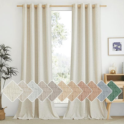 NICETOWN Natural Linen Curtains 84 inch Long 2 Panels Set, Grommet Top Thick by NICETOWN