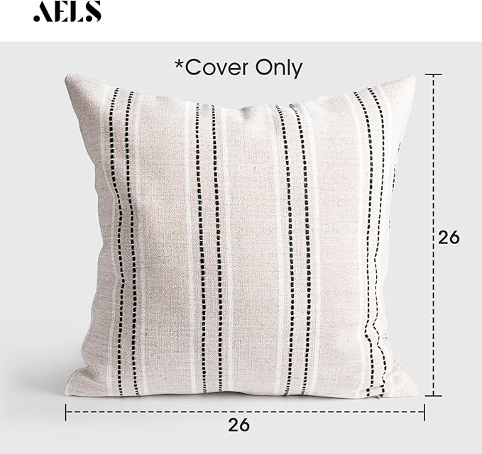 AELS 26x26 Decorative Farmhouse Linen Throw Pillow Covers, Boho Textured Pillow - Image 2