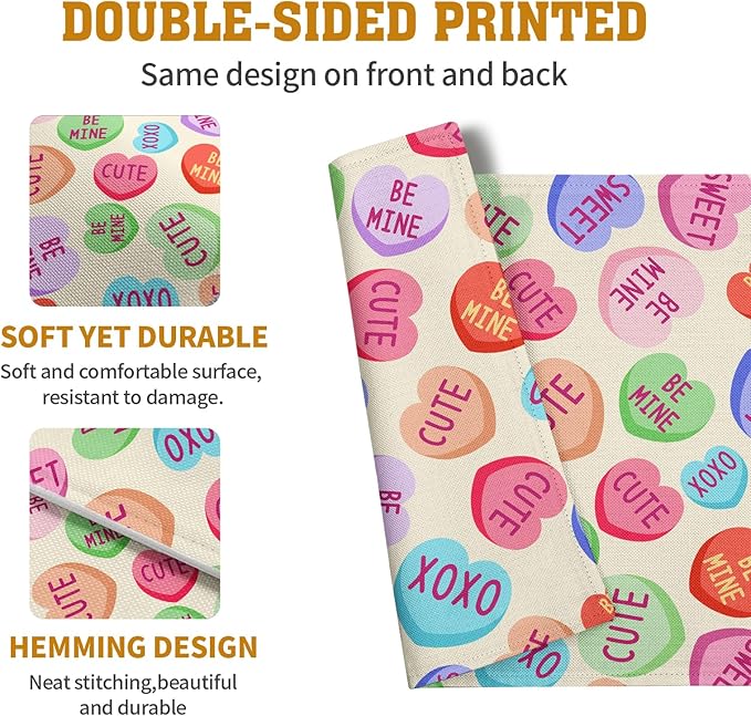 Valentine Pink Love Heart Candy Placemats Set of 4 Valentines Seasonal Table - Image 5