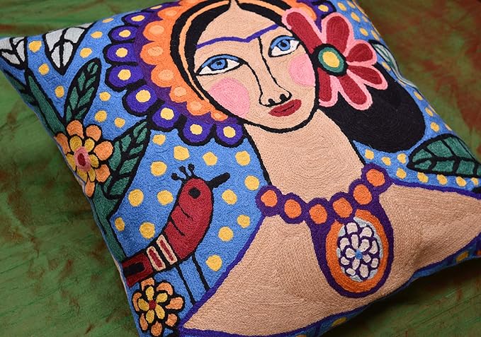 Frida Inspired Pillow Cover Necklace Mexican Art Floral Pillowcase Hand - Image 8