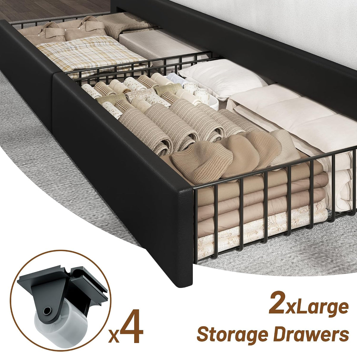 cypbed queen bed frame with 2-tier storage headboard showing dimensions