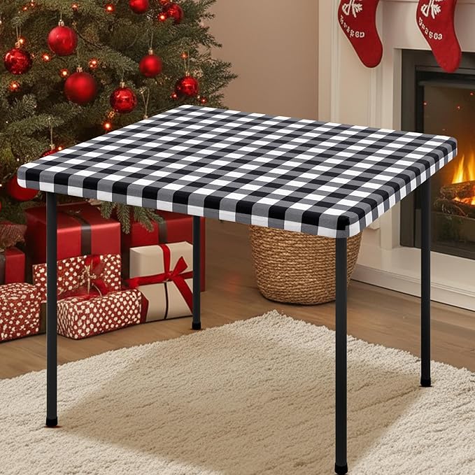 Smiry Square Picnic Table Cloth, Elastic Waterproof Fitted Vinyl Tablecloths by Smiry
