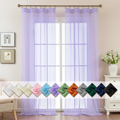 Purple Sheer Curtains 96 Inches Long, Privacy Semi Sheer Curtains by ABLUEN