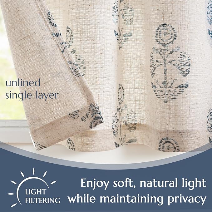 jinchan Linen Kitchen Curtains 24 Inch Floral Tier Curtains Farmhouse Cottage - Image 5