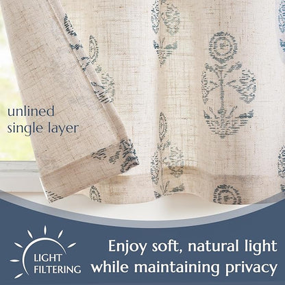 jinchan Linen Kitchen Curtains 36 Inch Floral Tier Curtains Farmhouse Cottage - Image 5