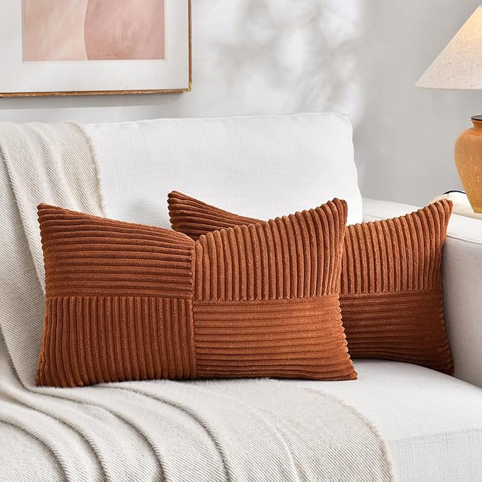 Fancy Homi 2 Packs Rust Lumbar Decorative Throw Pillow Covers 12x20 Inch by Fancy+Homi