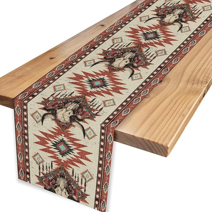 Native Aztec Table Runner, Tribal Style Southwestern Geometric Western Ethnic - Image 4