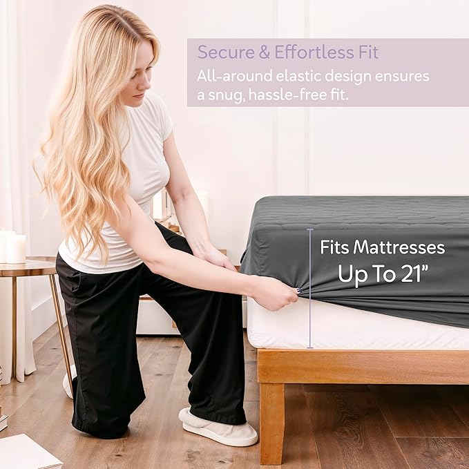 Hearth & Harbor 2 Pack King Size Quilted Fitted Mattress Pad Cover, 100% - Image 4