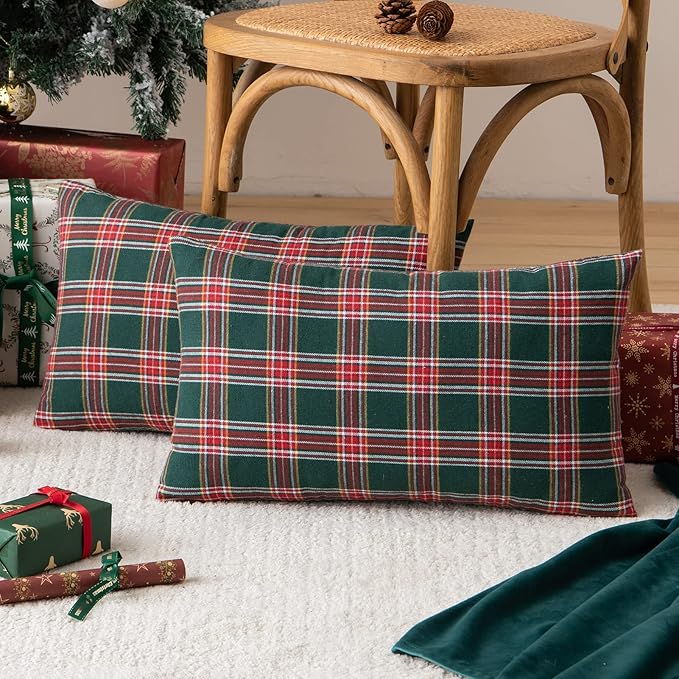 AQOTHES Pack of 2 Christmas Plaid Decorative Throw Pillow Covers Scottish by AQOTHES