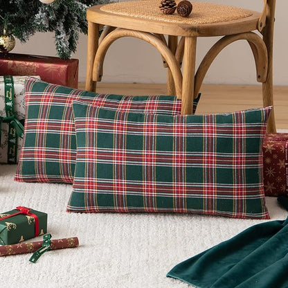 AQOTHES Pack of 2 Christmas Plaid Decorative Throw Pillow Covers Scottish by AQOTHES
