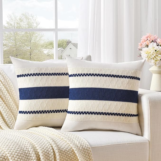 Fancy Homi Set of 2 Navy Blue Decorative Throw Pillow Covers 20x20 Inch by Fancy+Homi