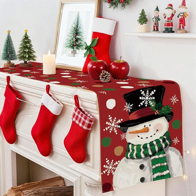 OTOSTAR Snowman Snowflake Christmas Table Runner, Xmas Seasonal Winter Holiday - Image 4