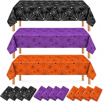 12 Pack Halloween Tablecloth, 108 x 54 in Spider Web Table Cloth