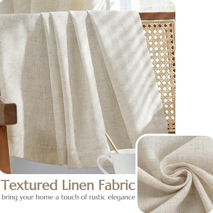 jinchan Beige Lined Linen Blend Curtains - Image 8