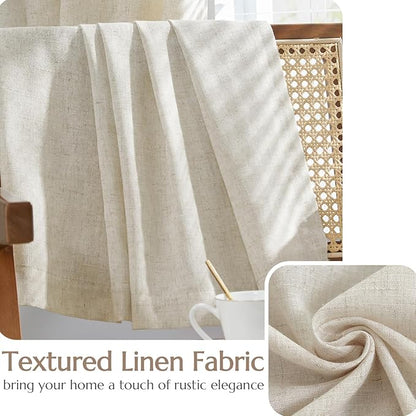 jinchan Beige Lined Linen Blend Curtains - Image 8