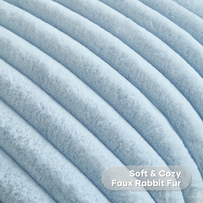 FUTEI Light Blue Throw Pillow Covers Set of 2, 24x24 Inch Striped Texture - Image 2