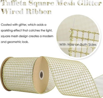 HUIHUANG Gold Glitter Wired Ribbon 4 inch - Image 7