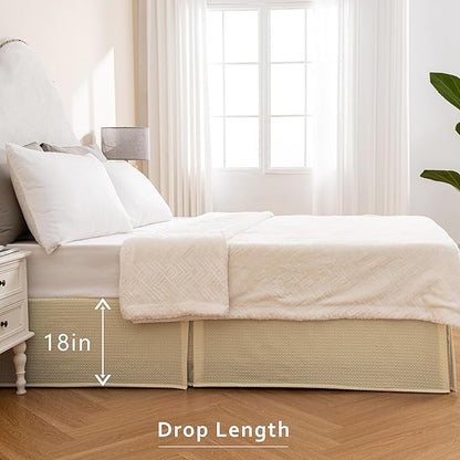 MIYE Pleated Waffle Weave Bed Skirt, Tailored Dust Ruffle 18 Inch Drop Easy Fit - Image 5